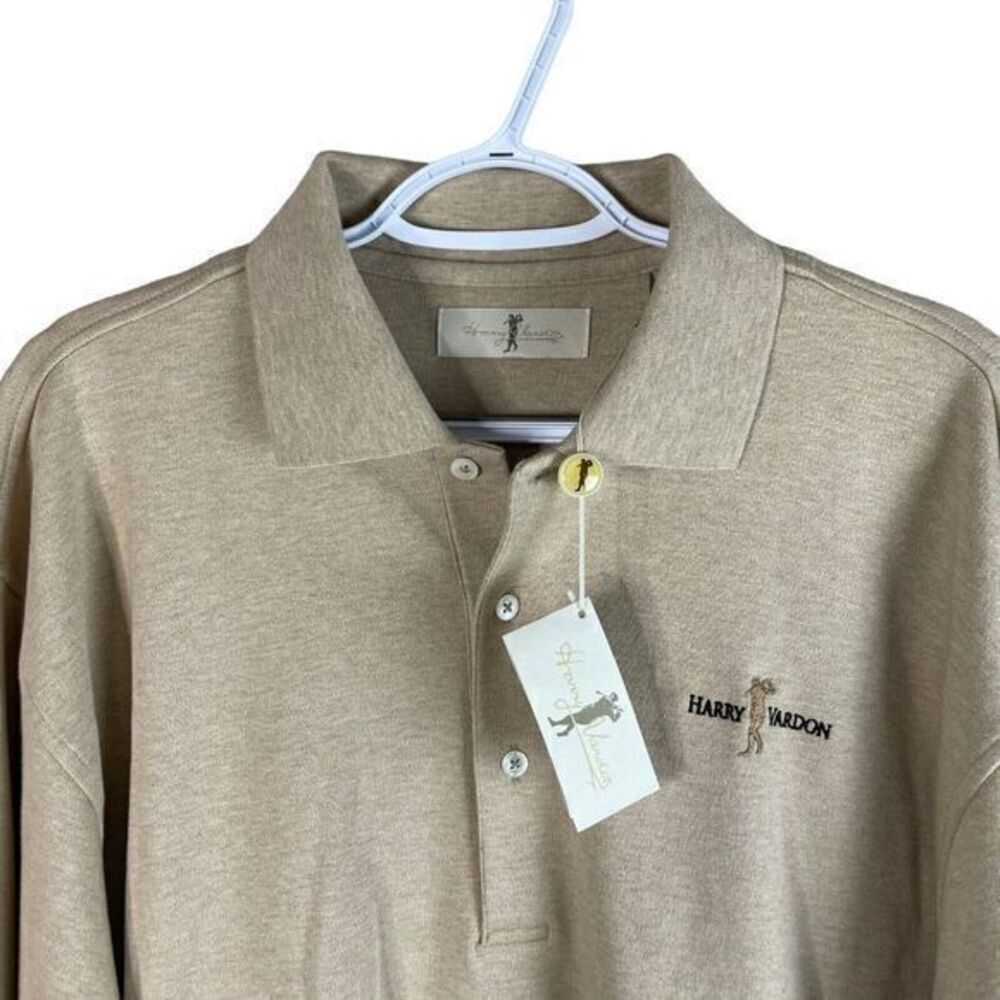 NEW Vtg Harry‎ Vardon Golf Polo Sweatshirt Mens M Beige Pullover Cotton Stretch